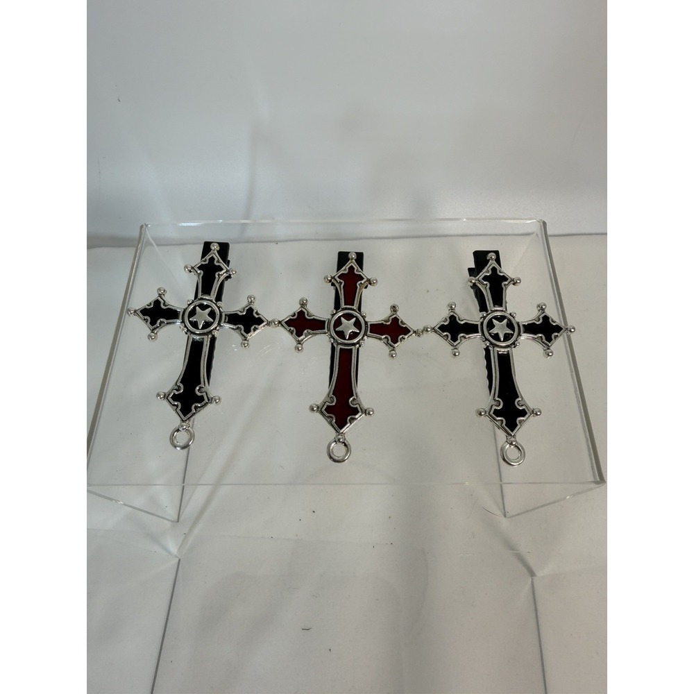 3pcs Gothic Metal Punk Religious Cross Hair Clip Charm Pendants Earring Necklace